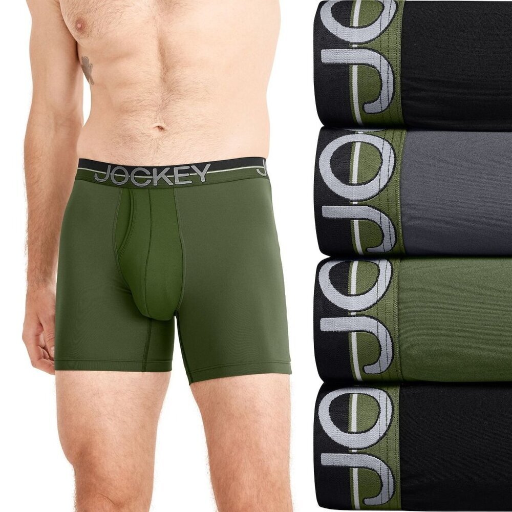 Jockey Infinite Cool Microfiber 4-Pack XL 6" Boxer Brief Mens Underwear NEW